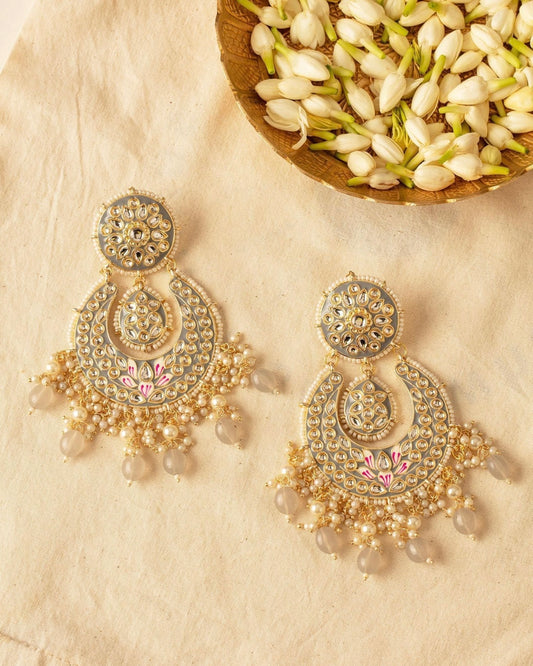 GREY & GOLD STATEMENT MEENAKARI CHANDBALIS